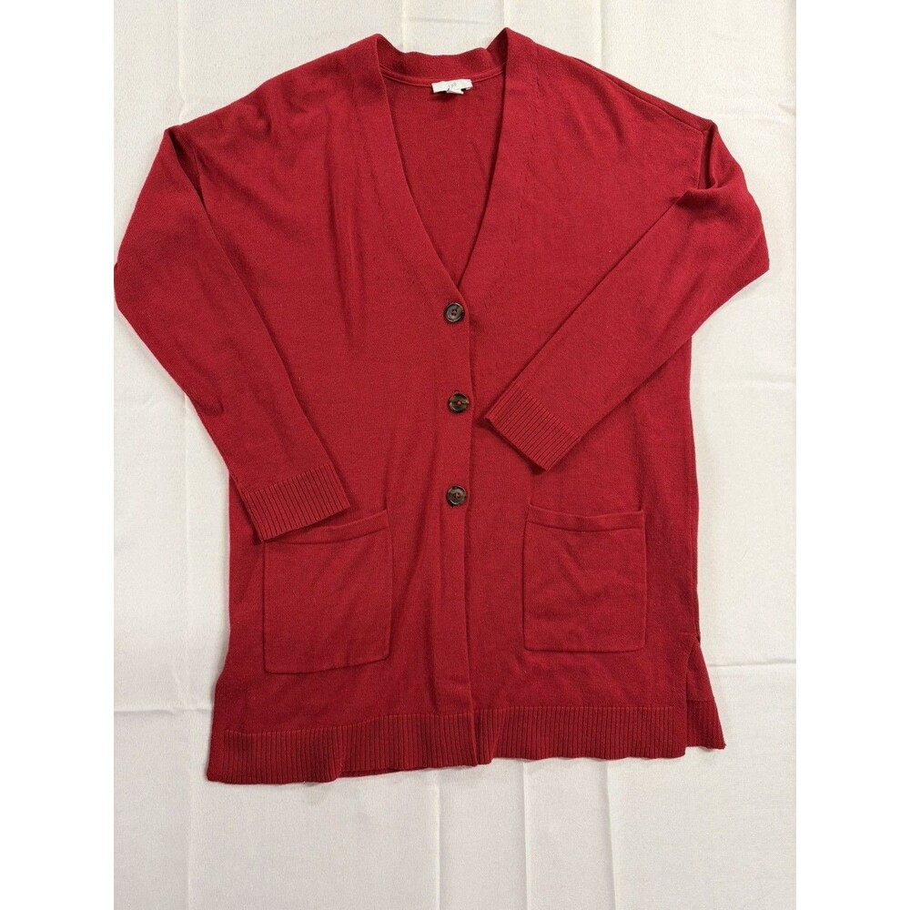 J. Jill Red Button Front V Neck Cardigan Long Sleeve Front Pockets XS